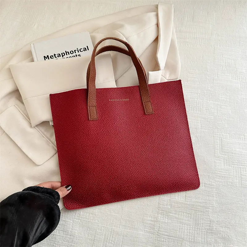 Black Leather Shoulder Bag with Brown Handles - Image 3