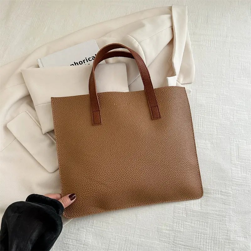 Black Leather Shoulder Bag with Brown Handles - Image 4
