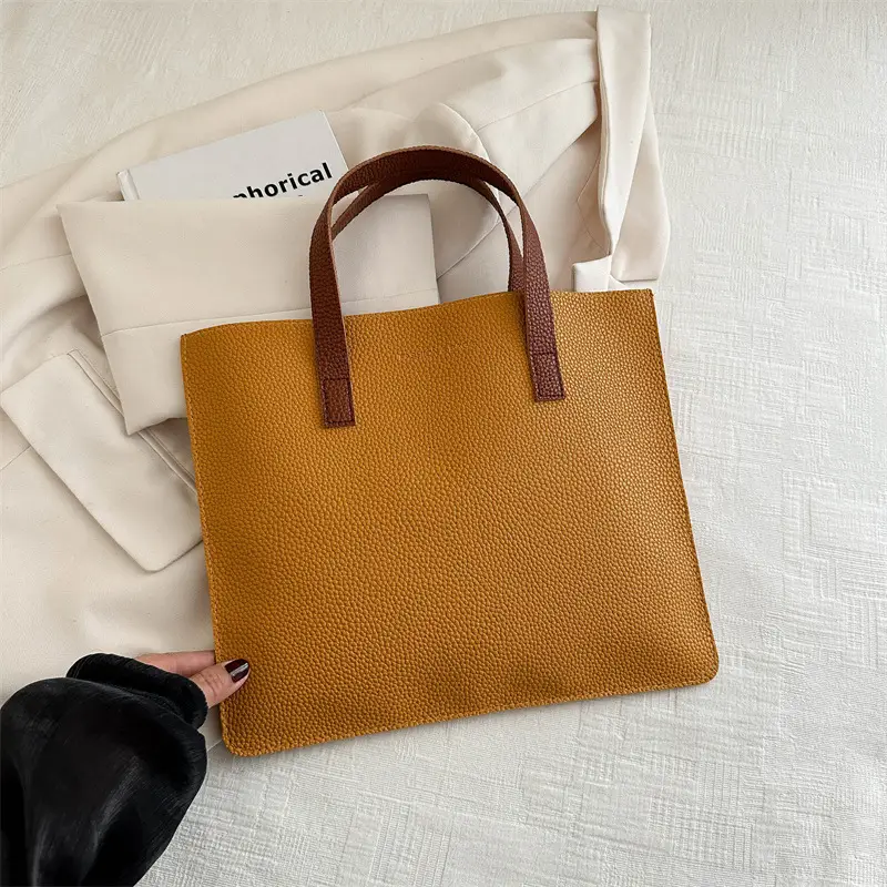 Black Leather Shoulder Bag with Brown Handles - Image 5