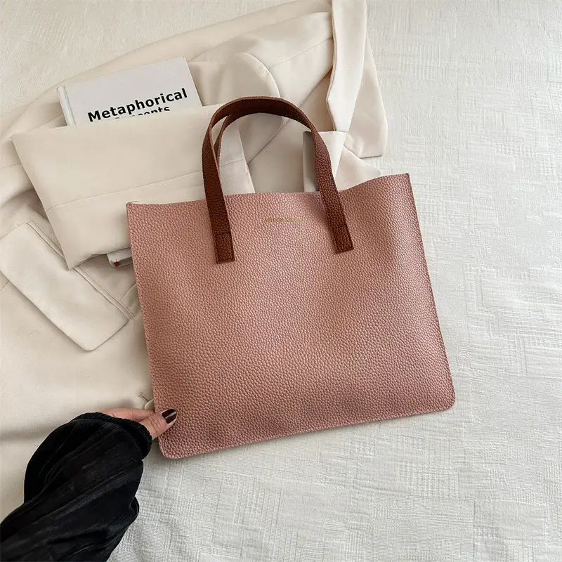 Black Leather Shoulder Bag with Brown Handles - Image 7