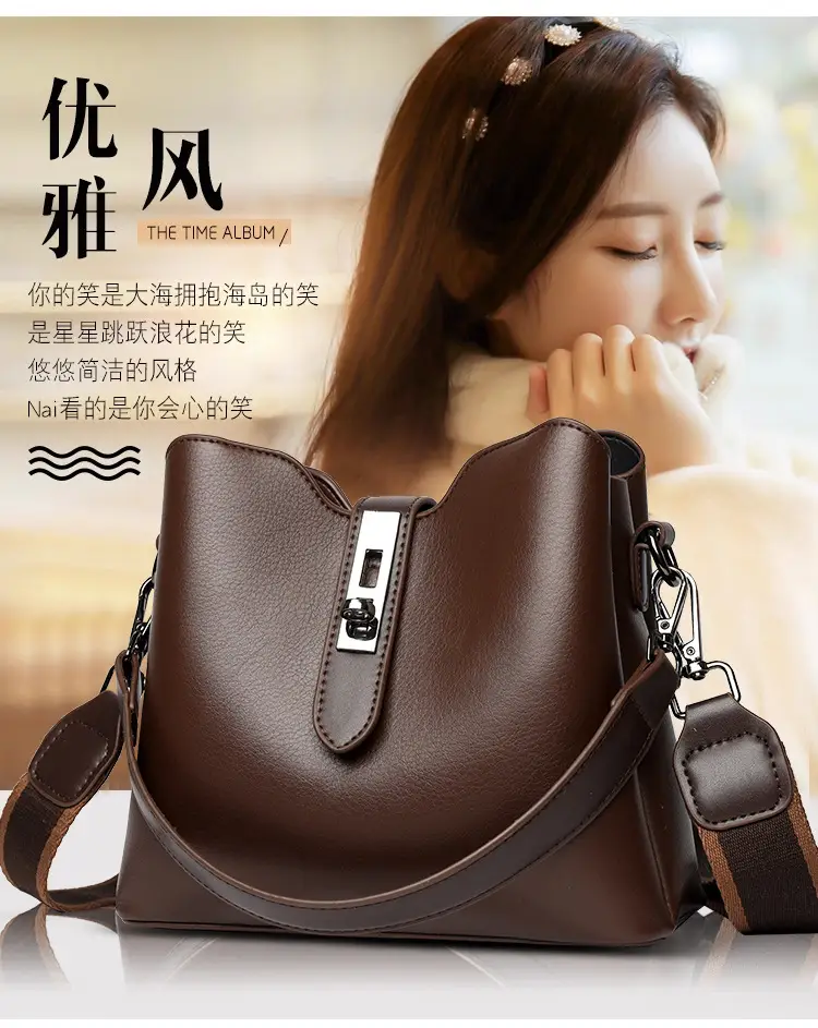 Brown Leather Bucket Bag for Women Spring Summer — feature 6