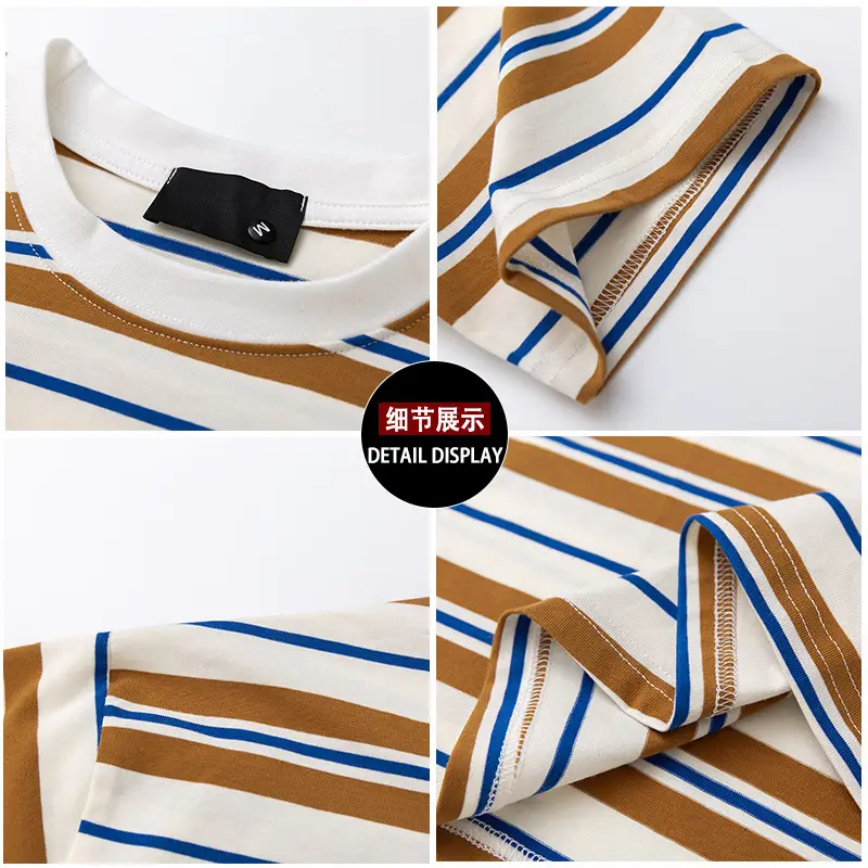 Japanese Striped T-Shirt Men Cotton Round Neck Summer Wear - Image 4