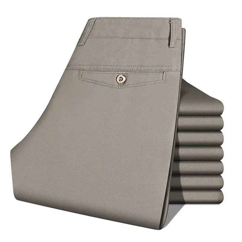 Summer Thin Middle-aged and Elderly Pure Cotton Casual Pants Men's Suit Pants High Waist and Deep Crotch Cotton Long Pants for Middle-aged Dad Men
