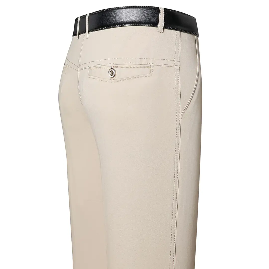 Summer Thin Middle-aged and Elderly Pure Cotton Casual Pants Men's Suit Pants High Waist and Deep Crotch Cotton Long Pants for Middle-aged Dad Men