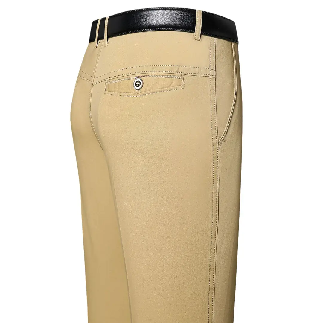 Summer Thin Middle-aged and Elderly Pure Cotton Casual Pants Men's Suit Pants High Waist and Deep Crotch Cotton Long Pants for Middle-aged Dad Men