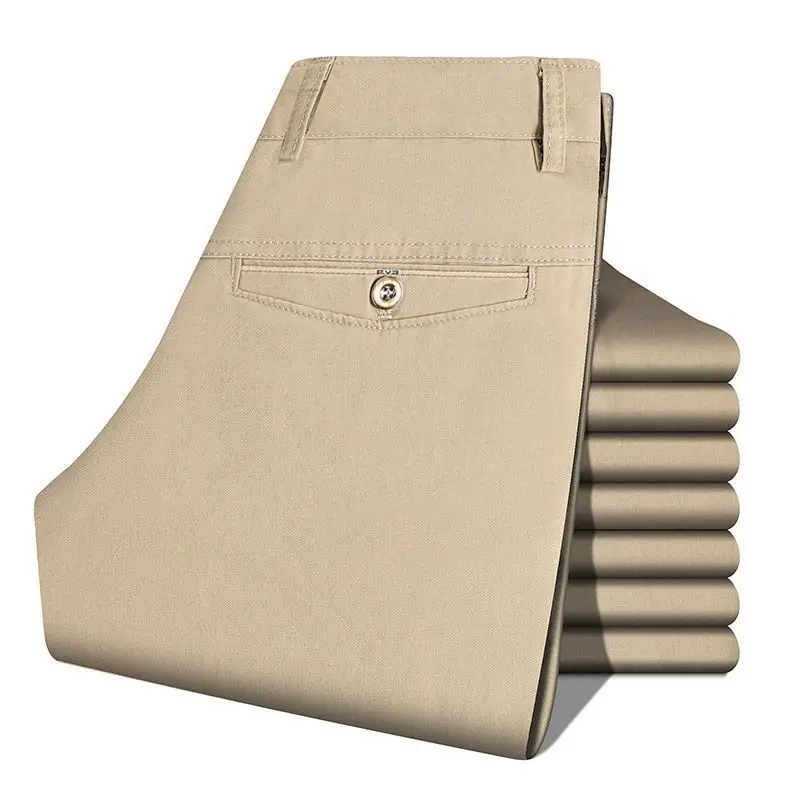 Summer Thin Middle-aged and Elderly Pure Cotton Casual Pants Men's Suit Pants High Waist and Deep Crotch Cotton Long Pants for Middle-aged Dad Men