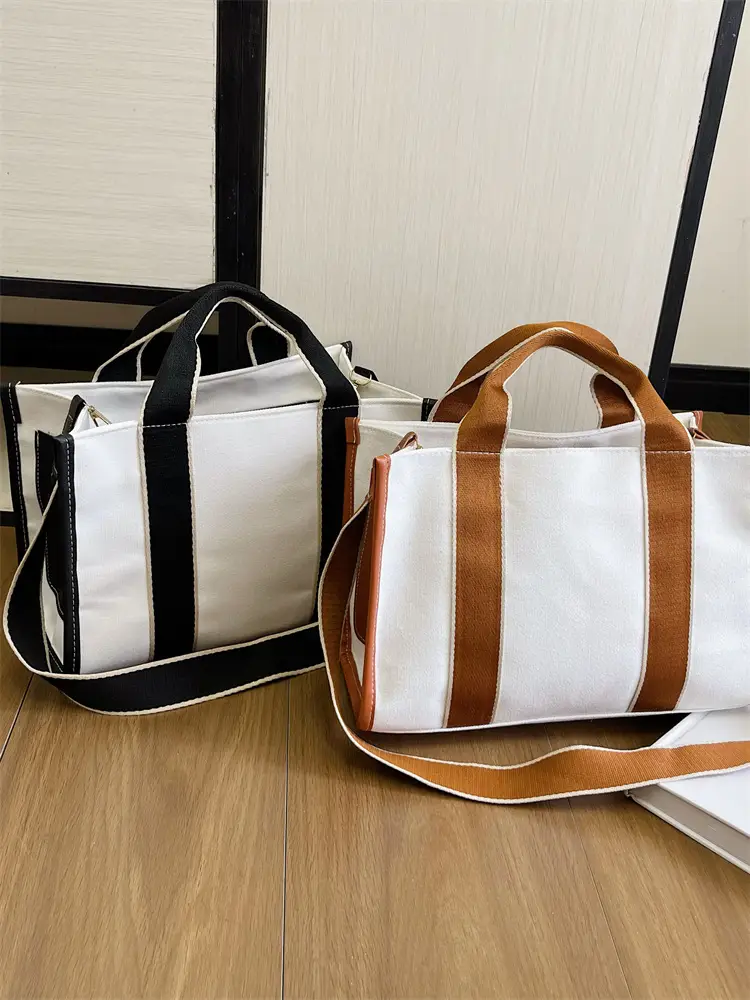 Women's Canvas Crossbody Bag Large Capacity Brown Black - Image 4