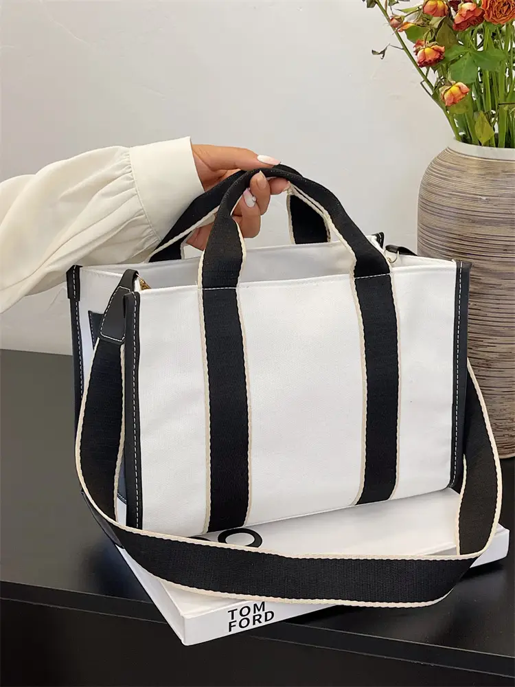 Women's Canvas Crossbody Bag Large Capacity Brown Black - Image 6