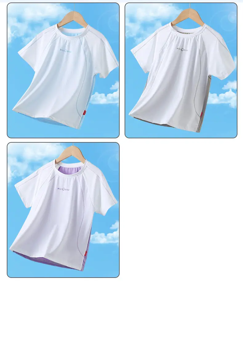 Children Ice Silk T-Shirt White Green Quick Dry Summer — feature 10