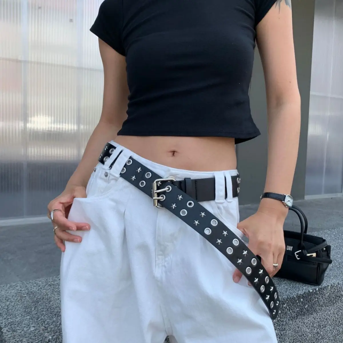 Women Punk Belt Black Star Circle Adjustable - Image 4