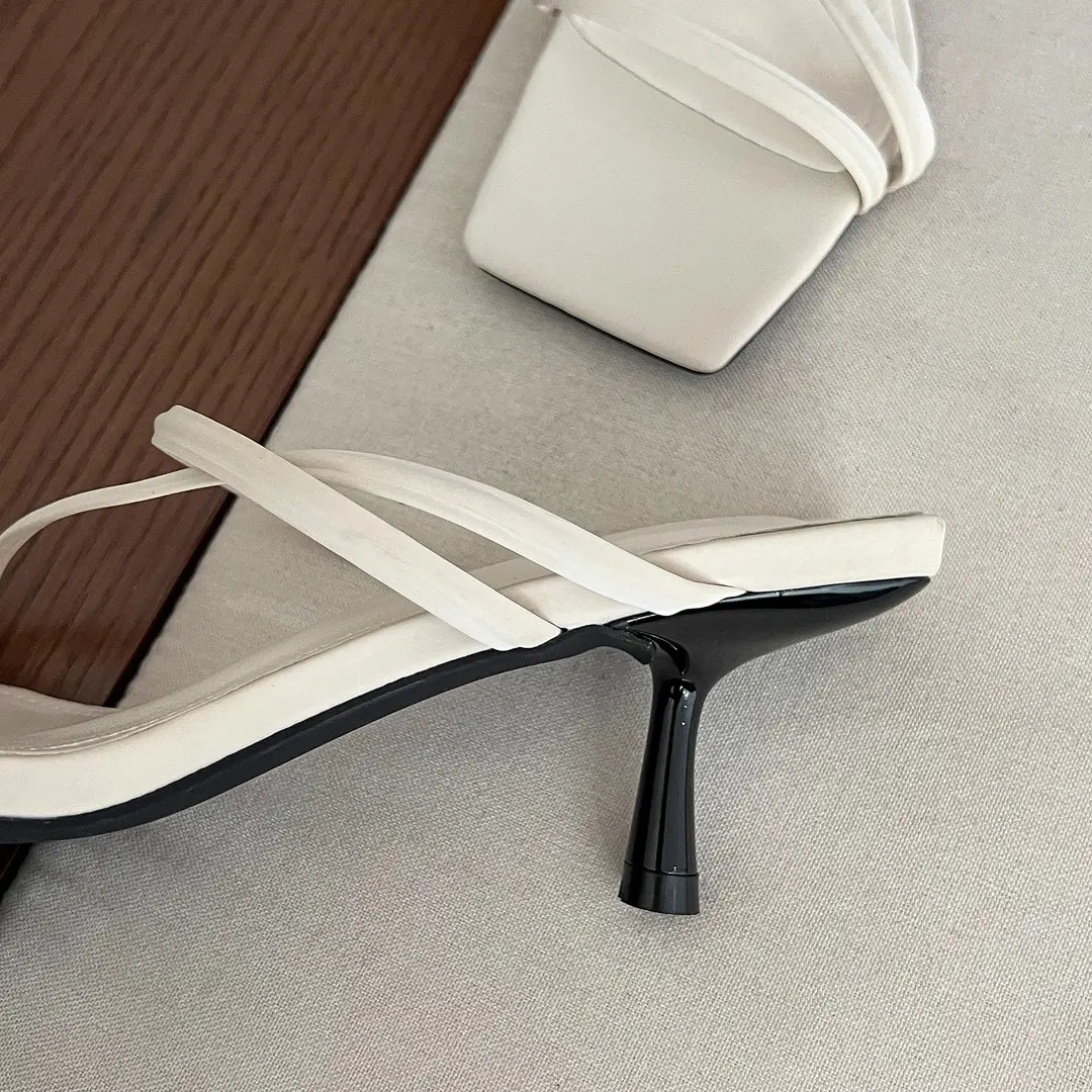 French high-end creamy-white thin-line sandals women's wholesale spring and summer net red square stiletto heel high heels — feature 16