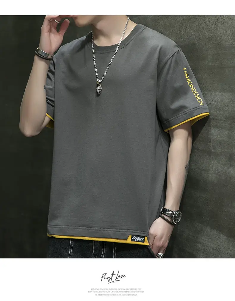 Men Grey Graphic Print T-Shirt Short Sleeve Pure Cotton 2024 — feature 12