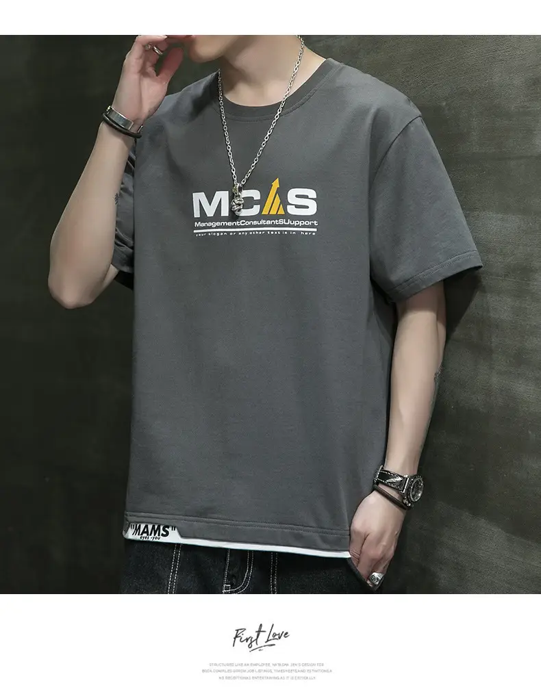 Men Grey Graphic Print T-Shirt Short Sleeve Pure Cotton 2024 — feature 16
