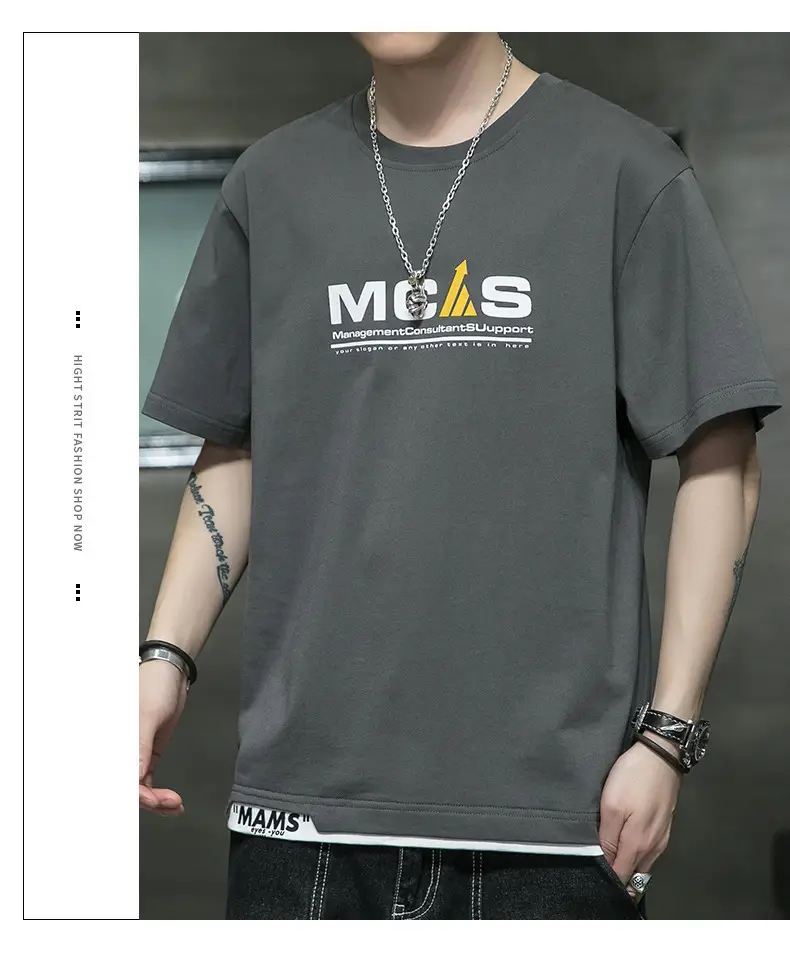 Men Grey Graphic Print T-Shirt Short Sleeve Pure Cotton 2024 — feature 17