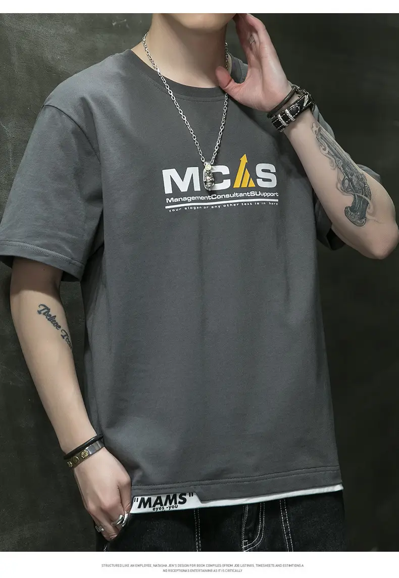 Men Grey Graphic Print T-Shirt Short Sleeve Pure Cotton 2024 — feature 18