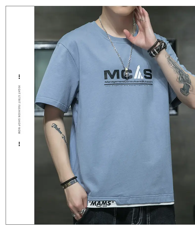 Men Grey Graphic Print T-Shirt Short Sleeve Pure Cotton 2024 — feature 19