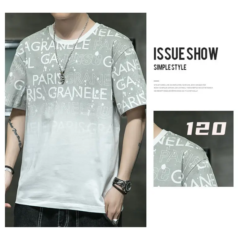 Men Grey Graphic Print T-Shirt Short Sleeve Pure Cotton 2024 — feature 31