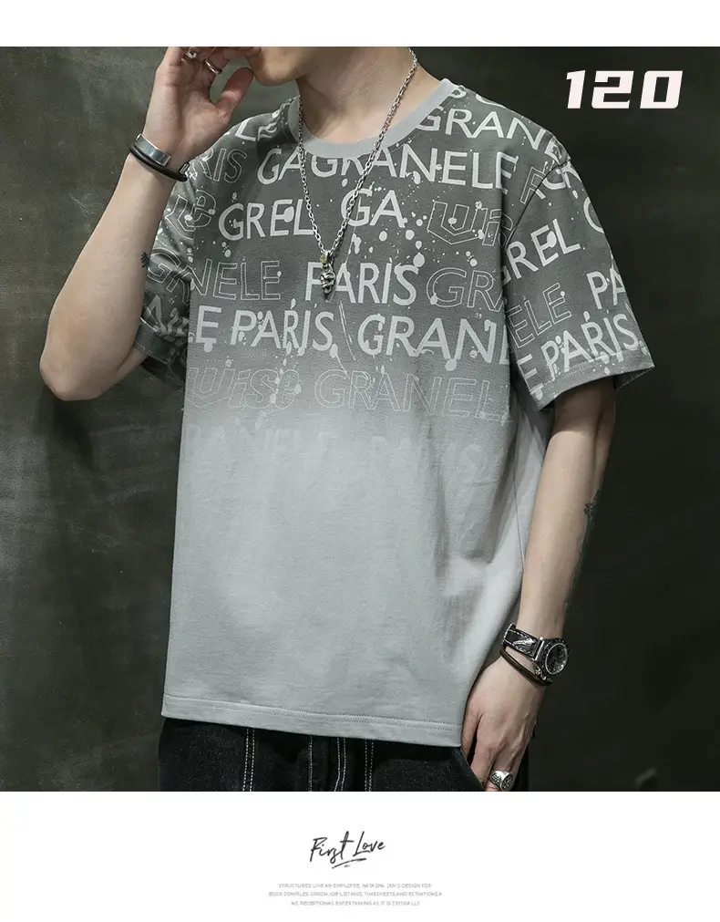 Men Grey Graphic Print T-Shirt Short Sleeve Pure Cotton 2024 — feature 32