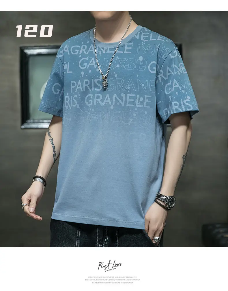 Men Grey Graphic Print T-Shirt Short Sleeve Pure Cotton 2024 — feature 33