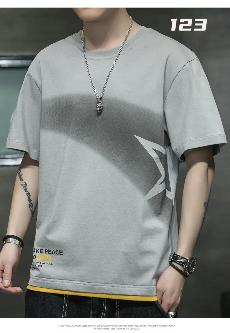 Men Grey Graphic Print T-Shirt Short Sleeve Pure Cotton 2024 — feature 34