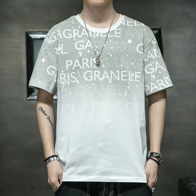 Men Grey Graphic Print T-Shirt Short Sleeve Pure Cotton 2024 - Image 10