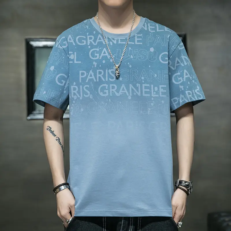 Men Grey Graphic Print T-Shirt Short Sleeve Pure Cotton 2024 - Image 11