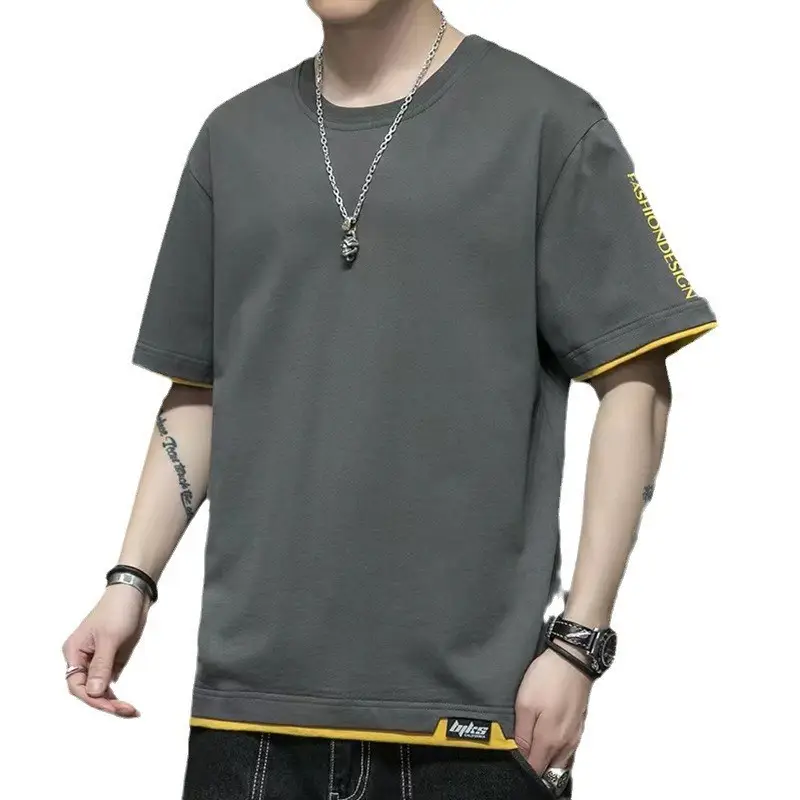 Men Grey Graphic Print T-Shirt Short Sleeve Pure Cotton 2024 - Image 7