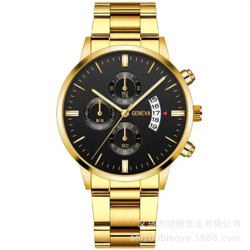 Factory direct calendar steel band watch men's large dial quartz watch cross-border men's watch foreign trade men's watch wholesale