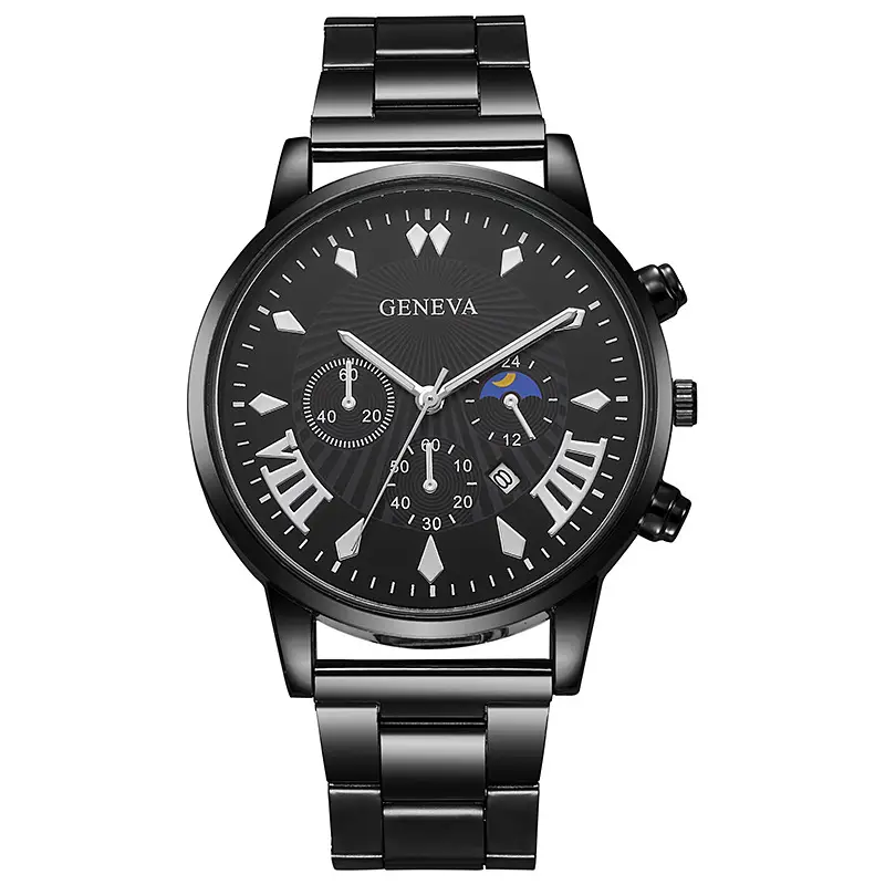 Factory direct calendar steel band watch men's large dial quartz watch cross-border men's watch foreign trade men's watch wholesale