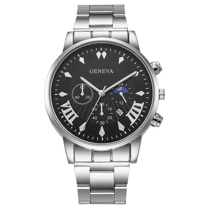 Factory direct calendar steel band watch men's large dial quartz watch cross-border men's watch foreign trade men's watch wholesale