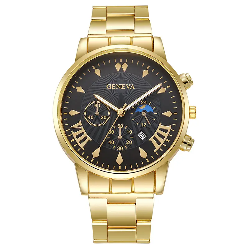 Factory direct calendar steel band watch men's large dial quartz watch cross-border men's watch foreign trade men's watch wholesale
