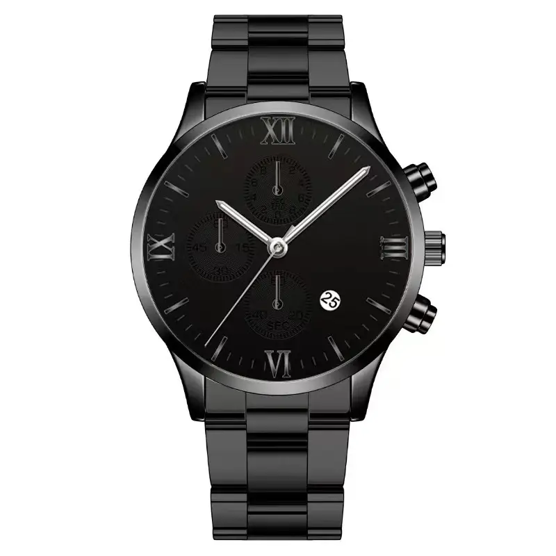 Factory direct calendar steel band watch men's large dial quartz watch cross-border men's watch foreign trade men's watch wholesale