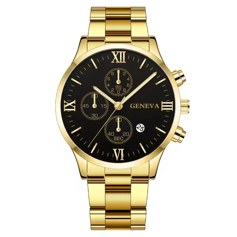 Factory direct calendar steel band watch men's large dial quartz watch cross-border men's watch foreign trade men's watch wholesale