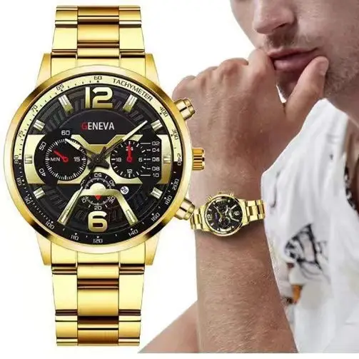 Factory direct calendar steel band watch men's large dial quartz watch cross-border men's watch foreign trade men's watch wholesale