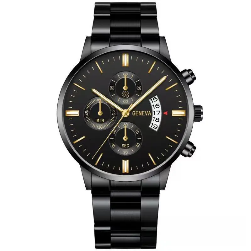 Factory direct calendar steel band watch men's large dial quartz watch cross-border men's watch foreign trade men's watch wholesale