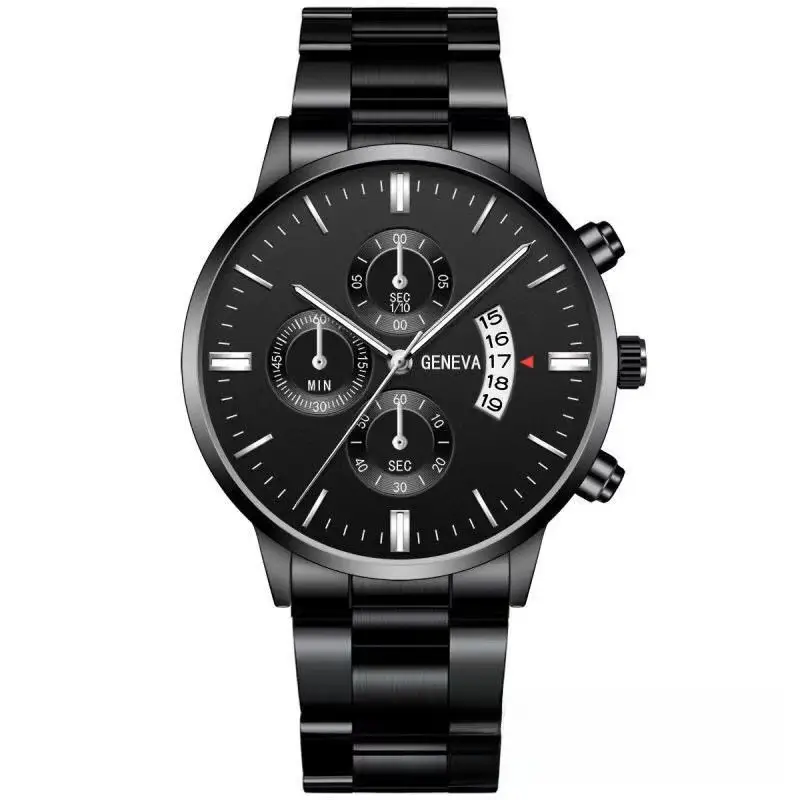 Factory direct calendar steel band watch men's large dial quartz watch cross-border men's watch foreign trade men's watch wholesale