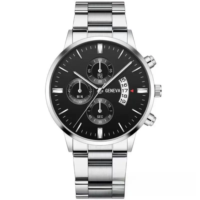 Factory direct calendar steel band watch men's large dial quartz watch cross-border men's watch foreign trade men's watch wholesale