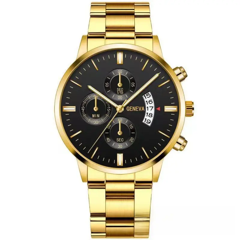 Factory direct calendar steel band watch men's large dial quartz watch cross-border men's watch foreign trade men's watch wholesale