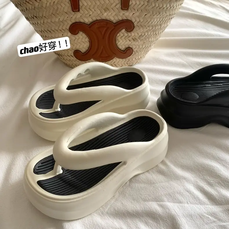 Thick Bottom Height Increasing Internet Popular Instagram Style Flip-Flops Women's Summer EVA Soft Bottom All-Match Outfit Beach Sandals and Slippers for Holiday — feature 1