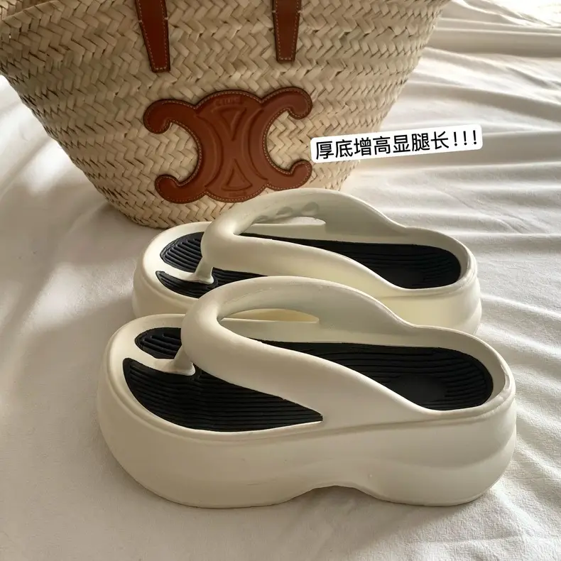 Thick Bottom Height Increasing Internet Popular Instagram Style Flip-Flops Women's Summer EVA Soft Bottom All-Match Outfit Beach Sandals and Slippers for Holiday — feature 2
