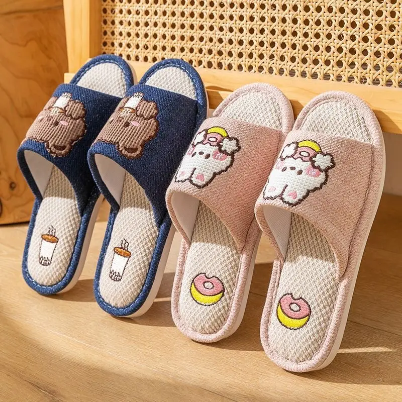 Japanese-style Linen Slippers Women's Home Indoor Spring and Autumn Household Guests Couple Four Seasons Hospitality Non-slip Cotton Linen Cloth Slippers