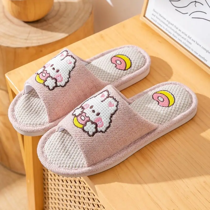Japanese-style Linen Slippers Women's Home Indoor Spring and Autumn Household Guests Couple Four Seasons Hospitality Non-slip Cotton Linen Cloth Slippers