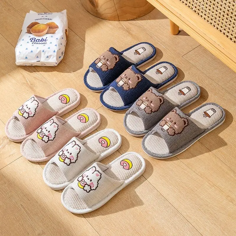 Japanese-style Linen Slippers Women's Home Indoor Spring and Autumn Household Guests Couple Four Seasons Hospitality Non-slip Cotton Linen Cloth Slippers