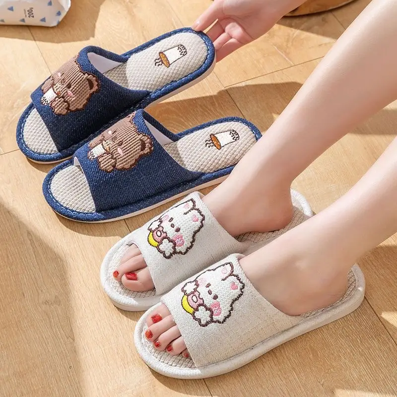 Japanese-style Linen Slippers Women's Home Indoor Spring and Autumn Household Guests Couple Four Seasons Hospitality Non-slip Cotton Linen Cloth Slippers