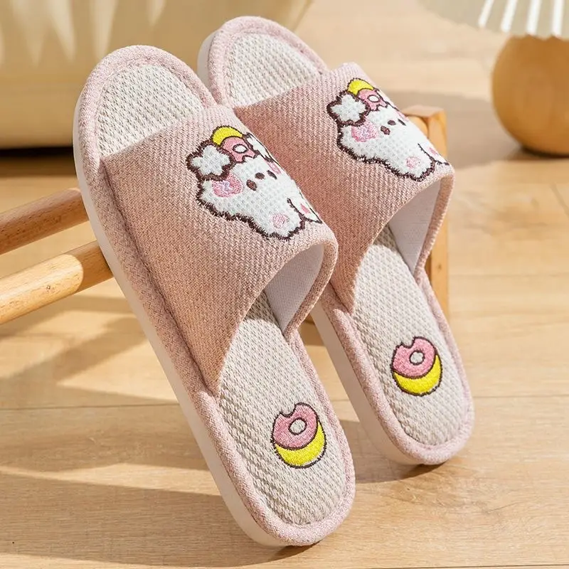 Japanese-style Linen Slippers Women's Home Indoor Spring and Autumn Household Guests Couple Four Seasons Hospitality Non-slip Cotton Linen Cloth Slippers