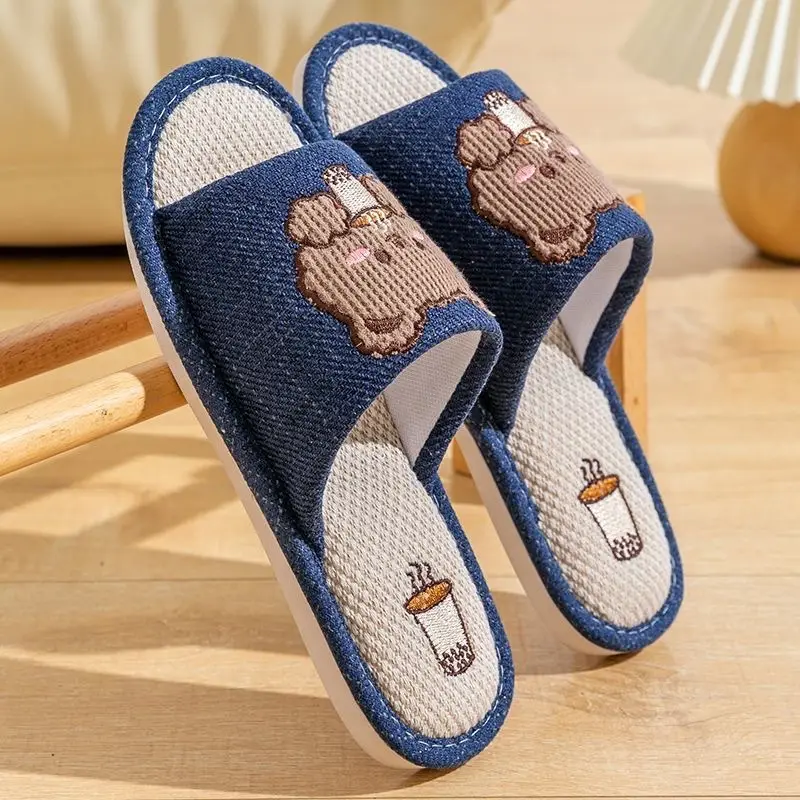 Japanese-style Linen Slippers Women's Home Indoor Spring and Autumn Household Guests Couple Four Seasons Hospitality Non-slip Cotton Linen Cloth Slippers