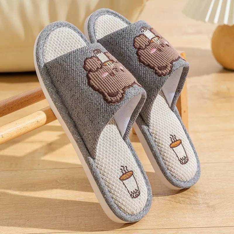 Japanese-style Linen Slippers Women's Home Indoor Spring and Autumn Household Guests Couple Four Seasons Hospitality Non-slip Cotton Linen Cloth Slippers