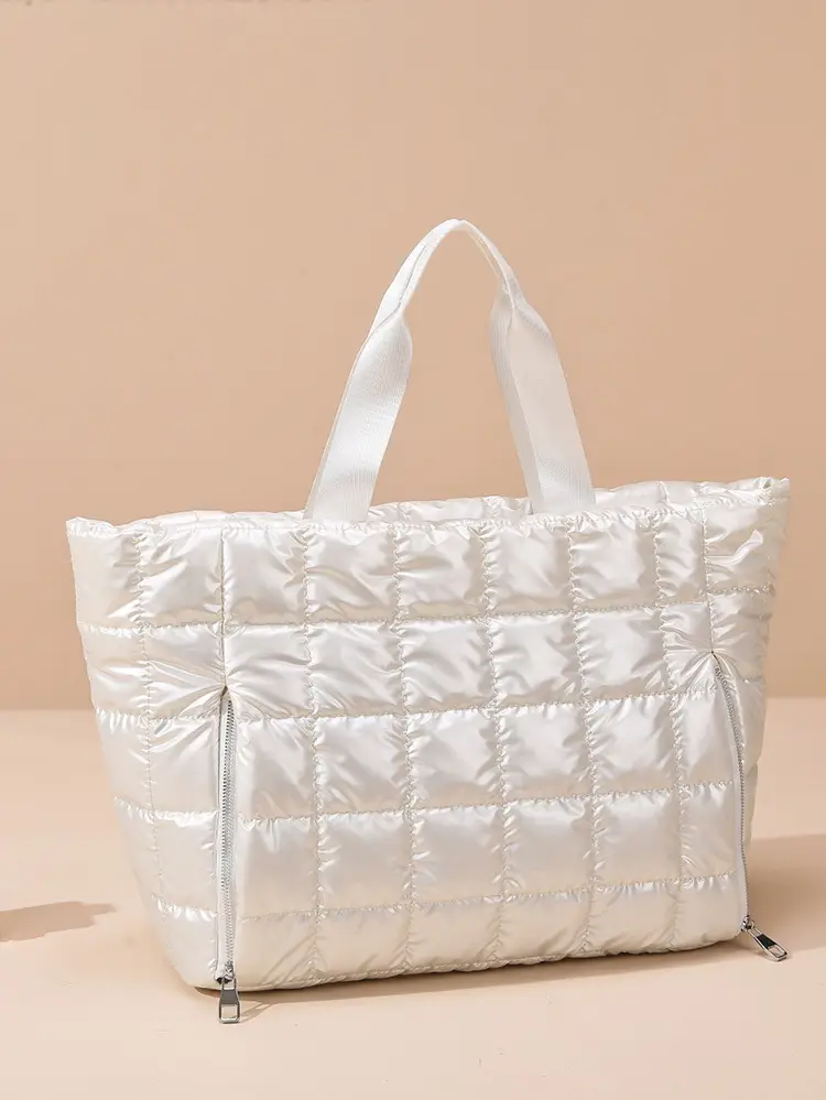 White Quilted Shoulder Travel Bag for Women - Image 10