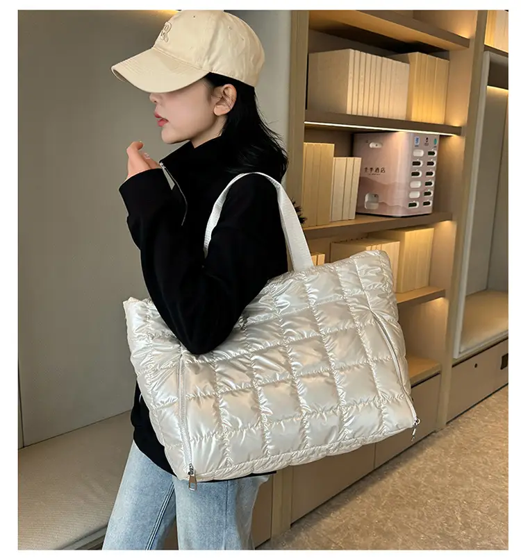 White Quilted Shoulder Travel Bag for Women — feature 30