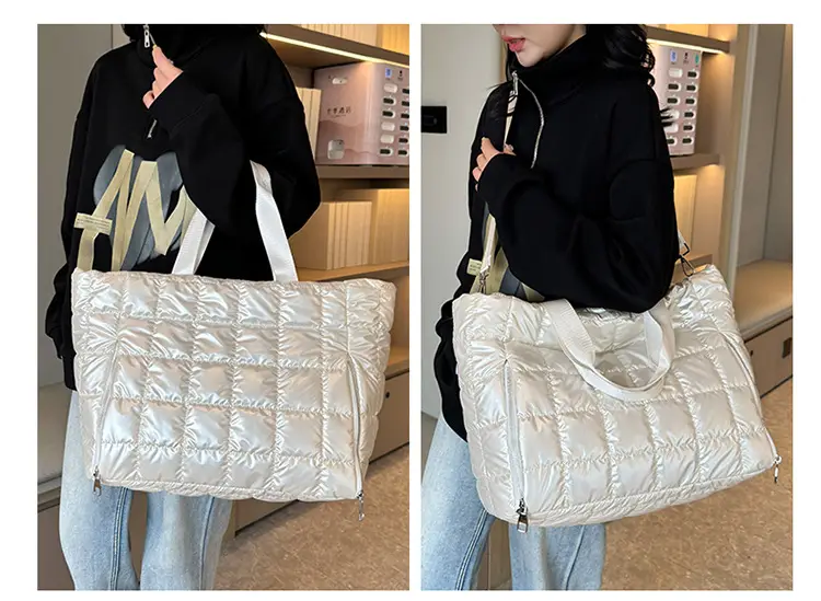 White Quilted Shoulder Travel Bag for Women — feature 32